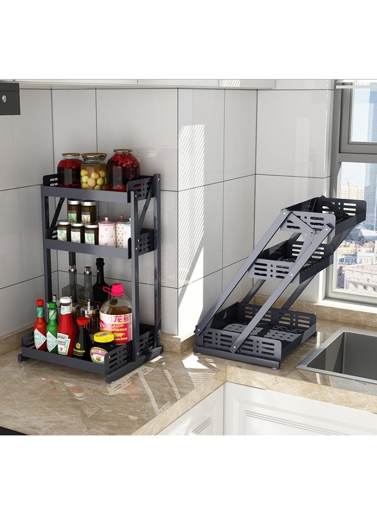 Organized Home Foldable kitchen spice rack 3-Tier Spice Rack Organizer with Storage Shelf Kitchen Rack Organizer for Spice Can Sauce Jars Bottle No Assembly Needed - Image 2