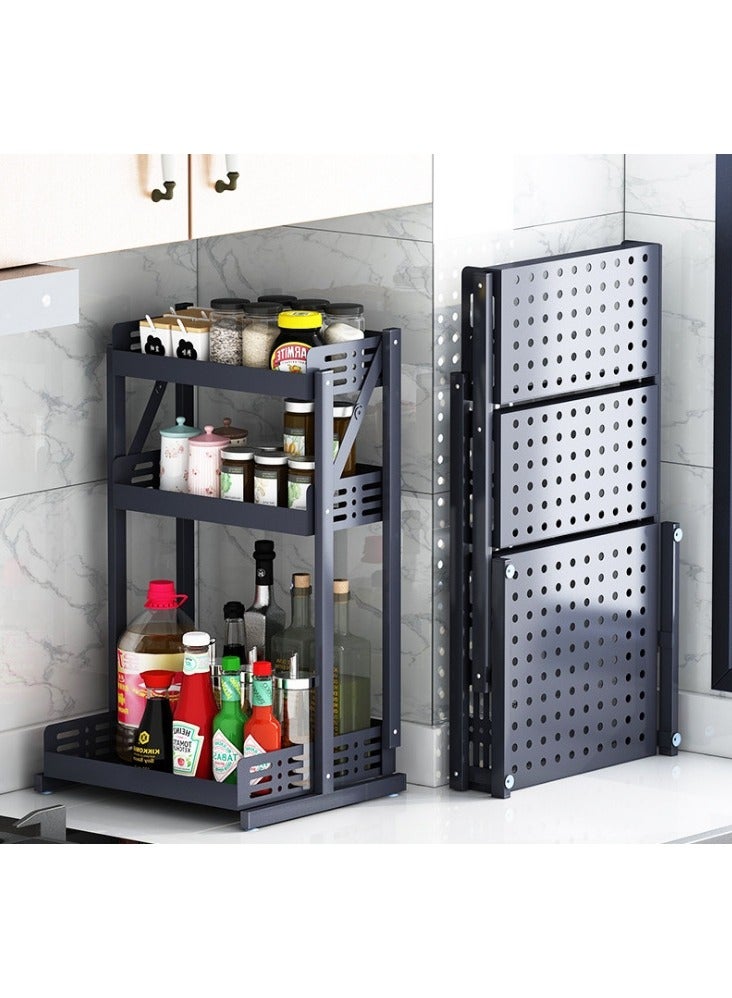 Organized Home Foldable kitchen spice rack 3-Tier Spice Rack Organizer with Storage Shelf Kitchen Rack Organizer for Spice Can Sauce Jars Bottle No Assembly Needed - Image 1