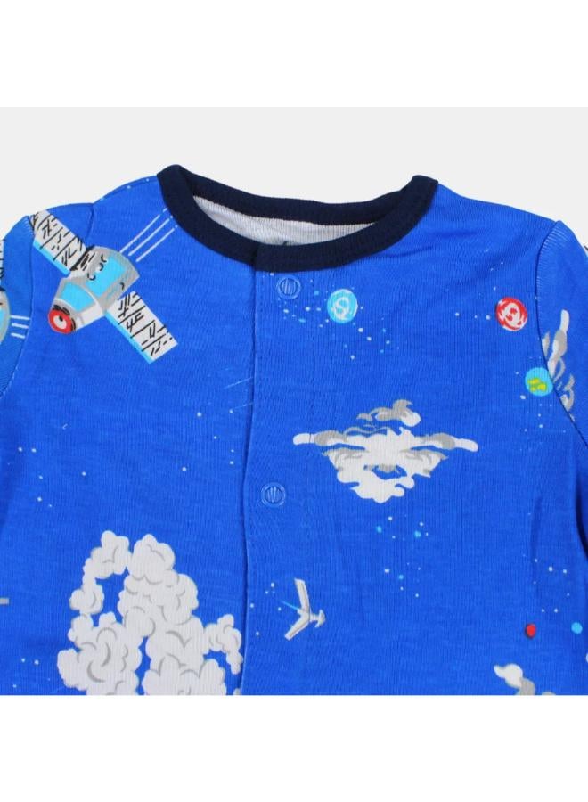 carter's Baby Boys Cotton Romper – Blue with Space Rockets Print - Image 3