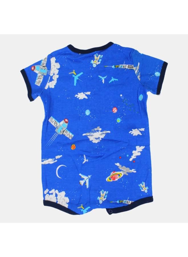 carter's Baby Boys Cotton Romper – Blue with Space Rockets Print - Image 2