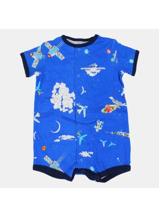 carter's Baby Boys Cotton Romper – Blue with Space Rockets Print - Image 1