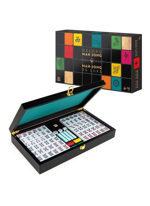 Spin Master Games Legacy Deluxe Mah Jong Classic Game with Two-Toned Tiles and Lined Wood Storage Case, Family Game for 4 Players Ages 8 and up