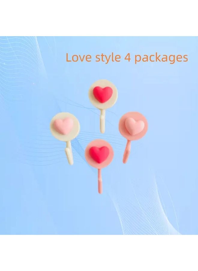 4pcs Love Style Heart Shaped Adhesive Wall Hooks For Kitchen Bathroom Bedroom Office - Image 1