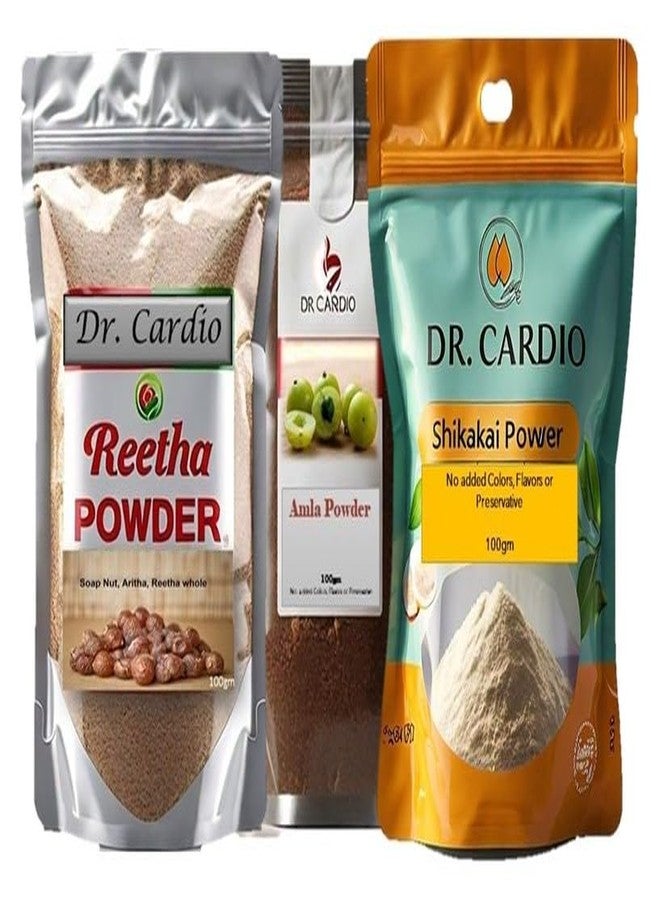 Dr Cardio منظف وبلسم الشعر العضوي من دكتور كارديو: مسحوق الريثا والأملا والشيكاكاي | تحكم طبيعي 100% في تجعد الشعر | منظف للشعر يعزز اللمعان | (100 غرام × 3) - Image 1