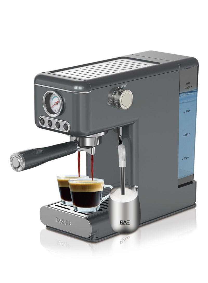RAF Italian Espresso Coffee Machine – 1300W Semi-Automatic Maker with 1.2L Tank, Steam Wand Milk Frother, Dual Boiler Heating, Pressure Gauge & Easy-Clean Barista Design - Image 1