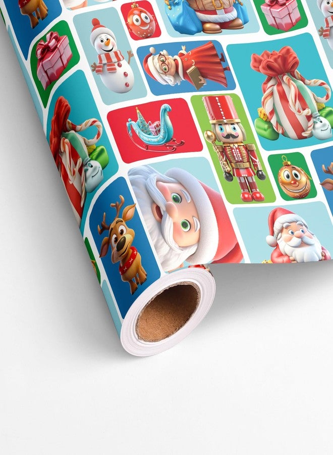 Vnaaem Funny Christmas Wrapping Paper Roll - Xmas Santa Claus, Reindeer, Nutcracker, Snowman Design Gift Wrap for Holiday Party Celebration, DIY Craft - 17 In X 20 Ft(Total 28.5sq.ft - Image 1