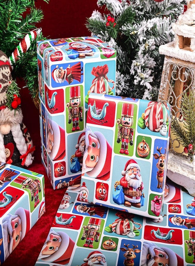 Vnaaem Funny Christmas Wrapping Paper Roll - Xmas Santa Claus, Reindeer, Nutcracker, Snowman Design Gift Wrap for Holiday Party Celebration, DIY Craft - 17 In X 20 Ft(Total 28.5sq.ft - Image 2