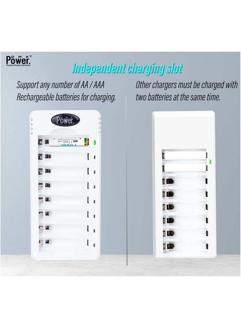 DMK Power Rechargeable 4xAA, 4xAAA Battery Pack High Capacity Low Self Discharge Ni-MH Double A & Triple A Batteries with Smart 8 Bay Charger (USB Fast Charging, Independent Slot)- (TC-Q8+4xAA,4xAAA) - Image 3