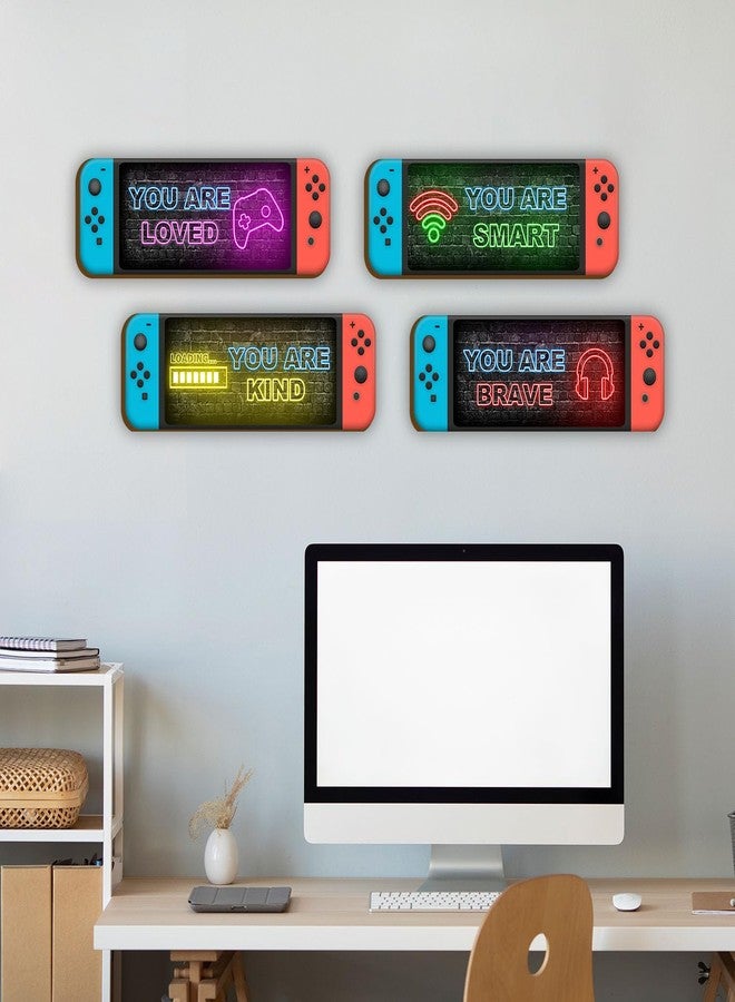 UBLURO 4 Pcs Printed Neon Gaming Wooden Wall Sign, Video Game Wall Decor, Inspirational Quotes Hanging Plaques Wall Sign, Teenager Gift for Kids Room Bedroom Nursery Play Room Classroom - Image 3