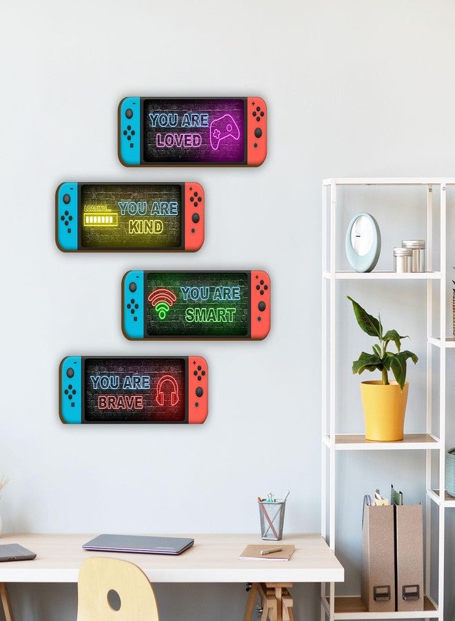 UBLURO 4 Pcs Printed Neon Gaming Wooden Wall Sign, Video Game Wall Decor, Inspirational Quotes Hanging Plaques Wall Sign, Teenager Gift for Kids Room Bedroom Nursery Play Room Classroom - Image 4