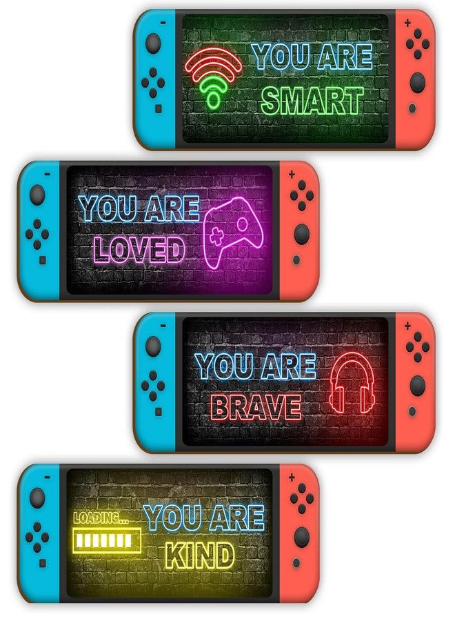 UBLURO 4 Pcs Printed Neon Gaming Wooden Wall Sign, Video Game Wall Decor, Inspirational Quotes Hanging Plaques Wall Sign, Teenager Gift for Kids Room Bedroom Nursery Play Room Classroom - Image 1