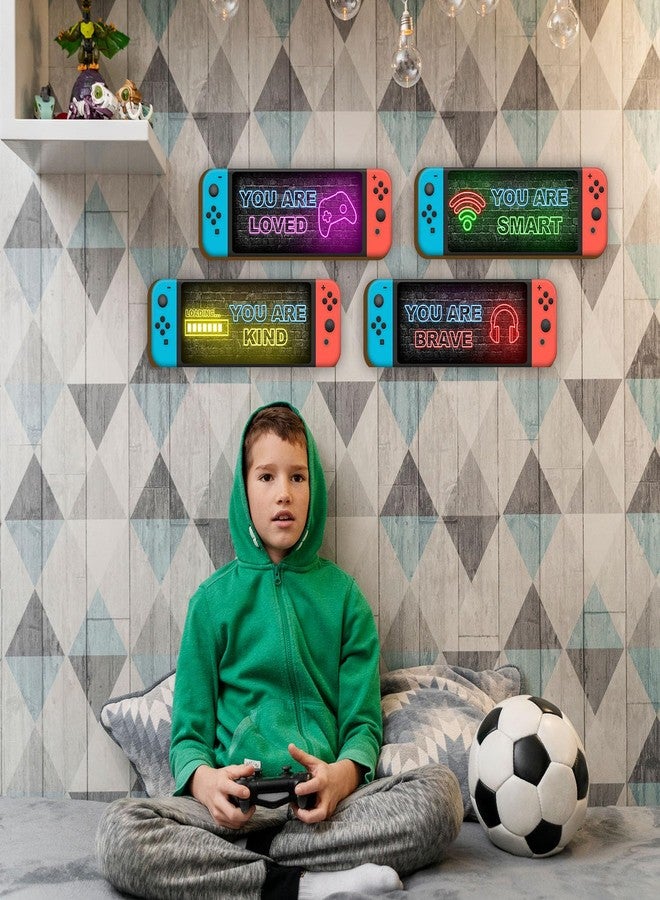 UBLURO 4 Pcs Printed Neon Gaming Wooden Wall Sign, Video Game Wall Decor, Inspirational Quotes Hanging Plaques Wall Sign, Teenager Gift for Kids Room Bedroom Nursery Play Room Classroom - Image 5