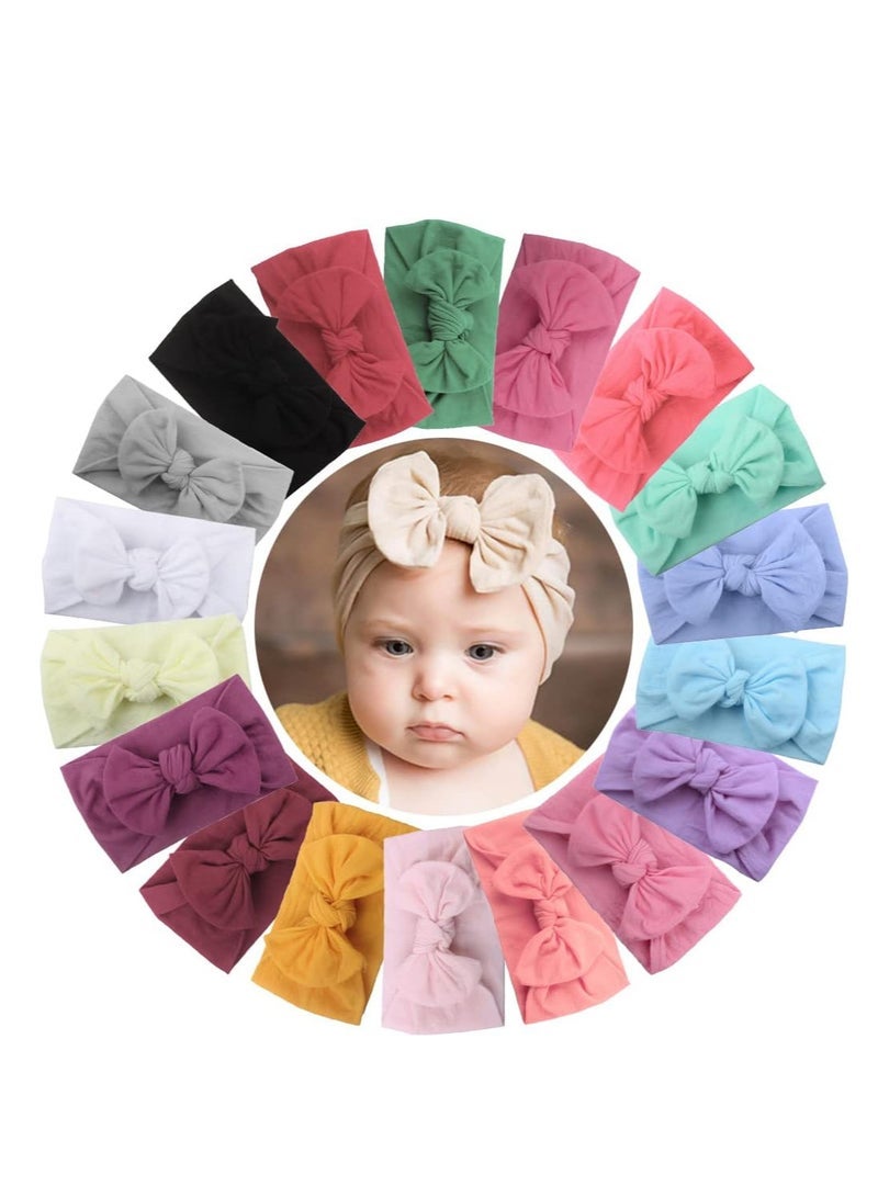 ECVV 18 Pieces Nylon Newborn Headbands Hair Bows Elastics Soft Bands Headwraps for Newborns Infants Toddlers - Image 1