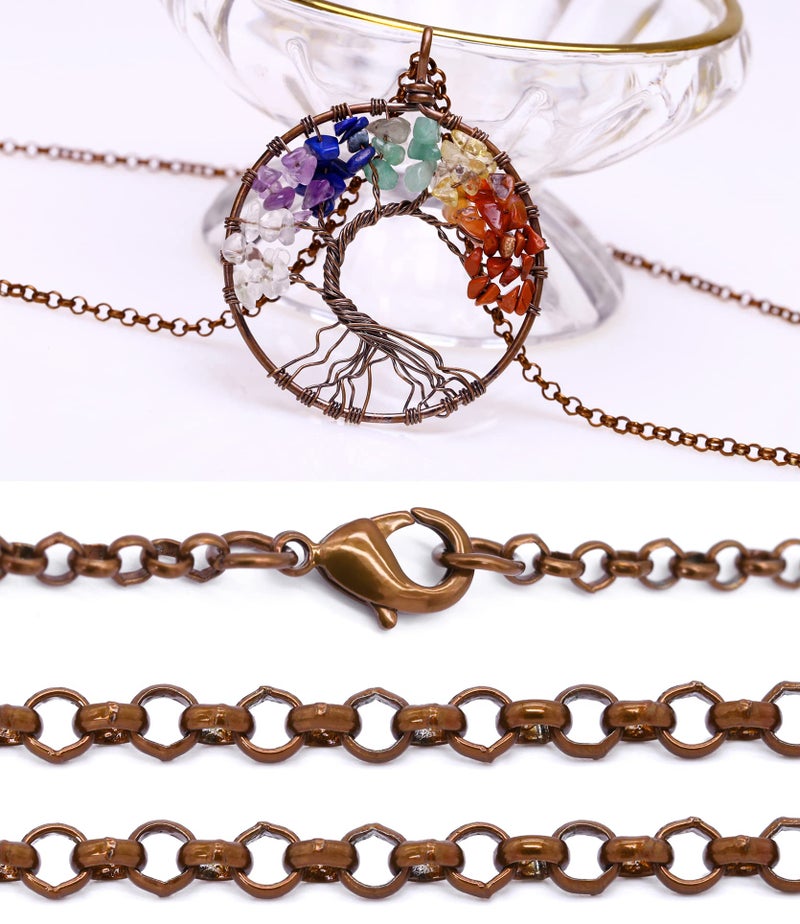 POTESSA 7 Chakra Tree of Life Necklace Wire Wrapped Quartz Crystal Pendant Leather Choker Necklace Tree Jewelry Gifts for Her - Image 5