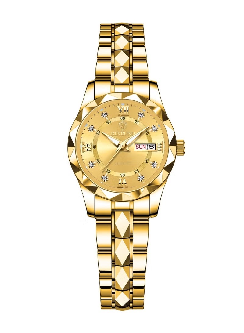 BINBOND Women's Watches Luxury Fashion Gold Stainless Steel Quartz Wristwatch Waterproof Luminous Date 28mm Ladies Gift - Image 3