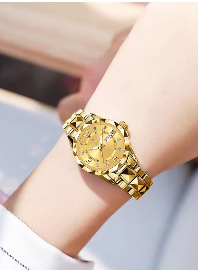 BINBOND Women's Watches Luxury Fashion Gold Stainless Steel Quartz Wristwatch Waterproof Luminous Date 28mm Ladies Gift - Image 5