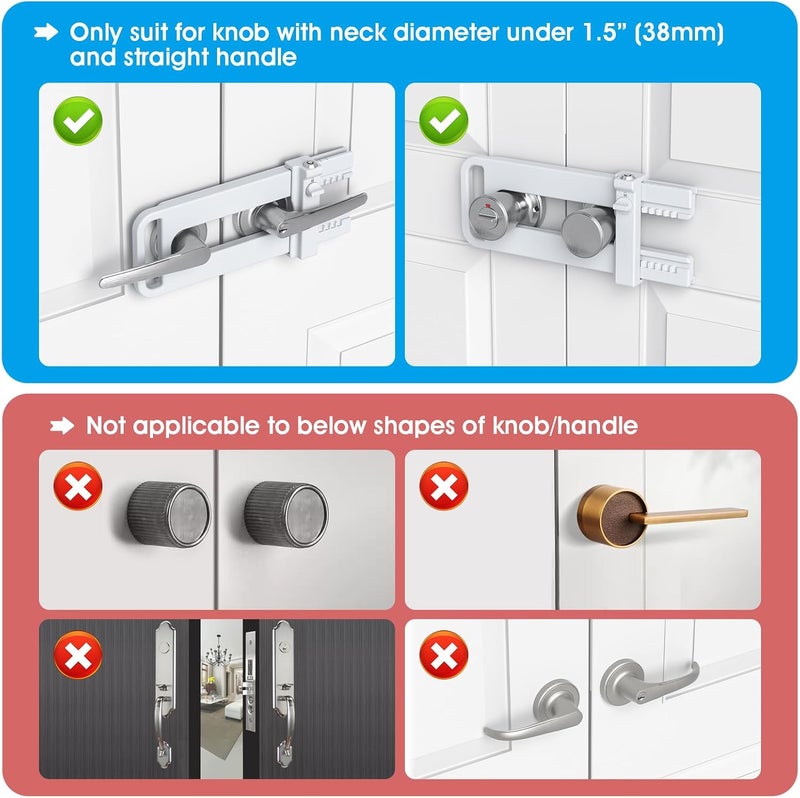 AST Double Door Security Lock, Keyed French Door Lockout Device, Reinforcement Lock for Knobs and Handle, Prevent Kick Ins, Childproof, Kids Proof Barricade (Matte White with Snib and Cylinder) - Image 5