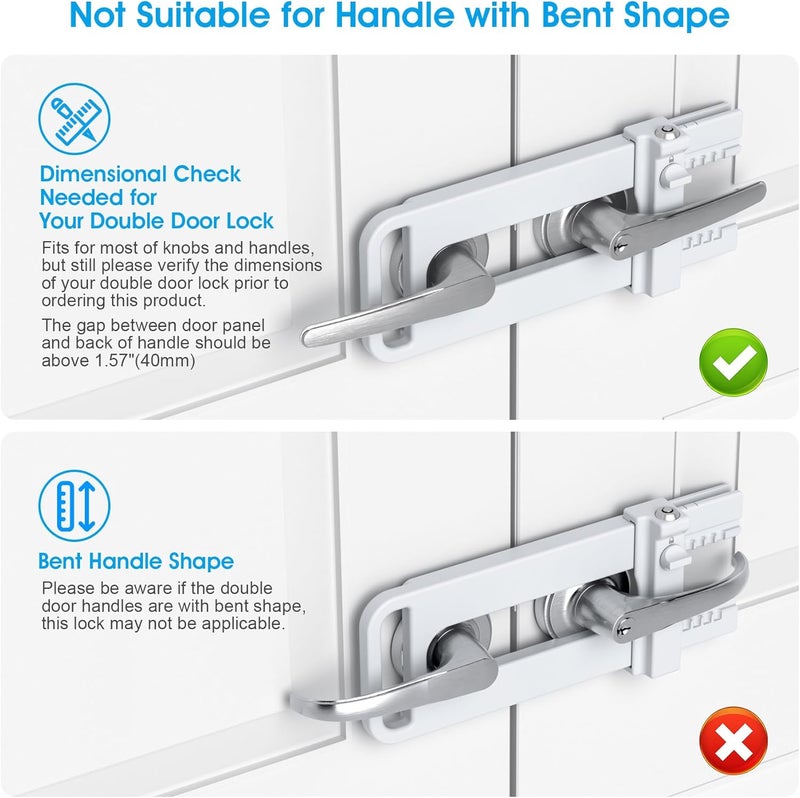 AST Double Door Security Lock, Keyed French Door Lockout Device, Reinforcement Lock for Knobs and Handle, Prevent Kick Ins, Childproof, Kids Proof Barricade (Matte White with Snib and Cylinder) - Image 4