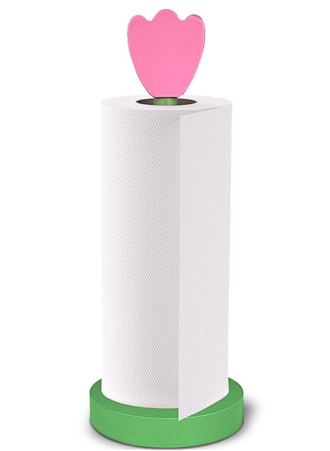 DBlosp Wooden Paper Towel Holder Stand, Cute Design Kitchen Paper Hanger Rack Bathroom Towel Roll Stand Organizer Simply Standing Countertop Paper Roll Holder,Home Decor（Flower 5.9inch x 15.1inch） - Image 1