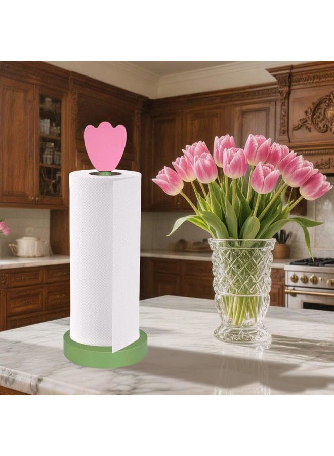 DBlosp Wooden Paper Towel Holder Stand, Cute Design Kitchen Paper Hanger Rack Bathroom Towel Roll Stand Organizer Simply Standing Countertop Paper Roll Holder,Home Decor（Flower 5.9inch x 15.1inch） - Image 2