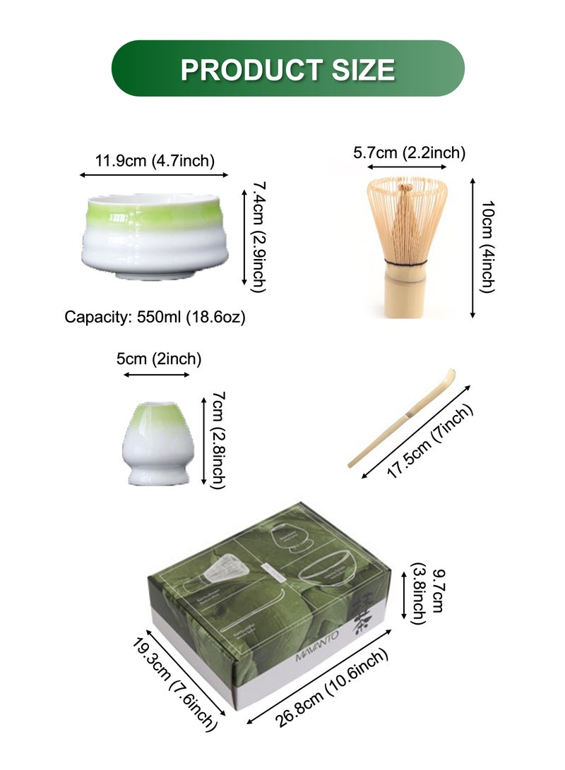 YooA 4-piece Japanese Matcha Set, Ceramic Matcha Bowl+Whisk Holder+Bamboo Whisk+Spoon, Perfect Handmade Matcha Kit to Prepare Traditional Matcha Tea, 100% Natural Matcha Gift Kit (Tint Green)  - Image 4