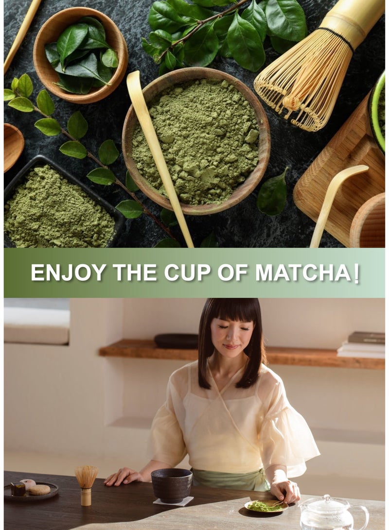 YooA 4-piece Japanese Matcha Set, Ceramic Matcha Bowl+Whisk Holder+Bamboo Whisk+Spoon, Perfect Handmade Matcha Kit to Prepare Traditional Matcha Tea, 100% Natural Matcha Gift Kit (Tint Green)  - Image 5