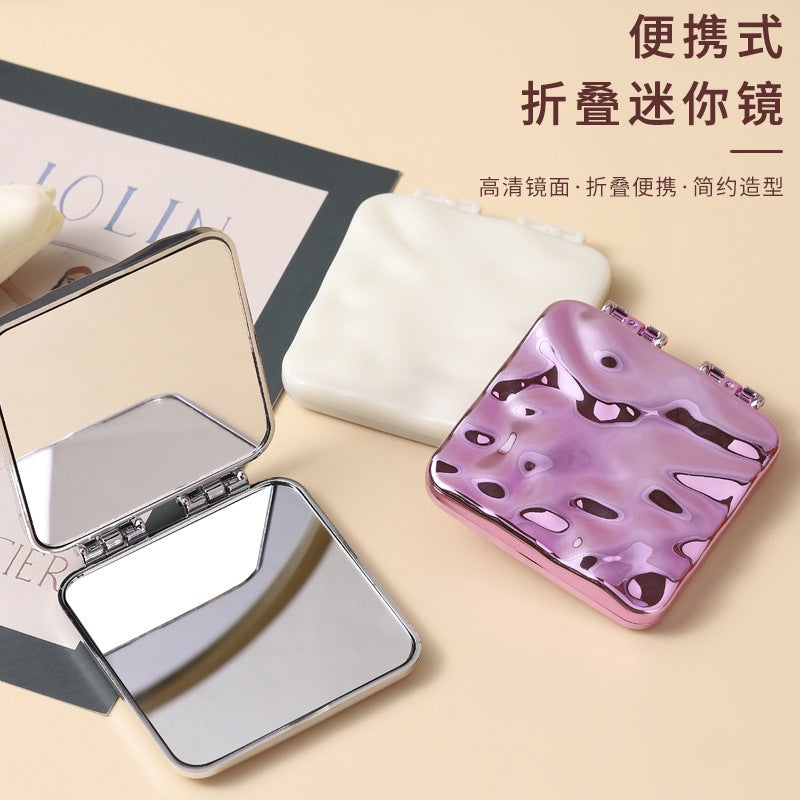 Electroplated Small Mirror Women'S Portable Cosmetic Mirror Small Size Cute Portable Foldable Dormitory Student Handheld Double-Sided Mirror - Image 4