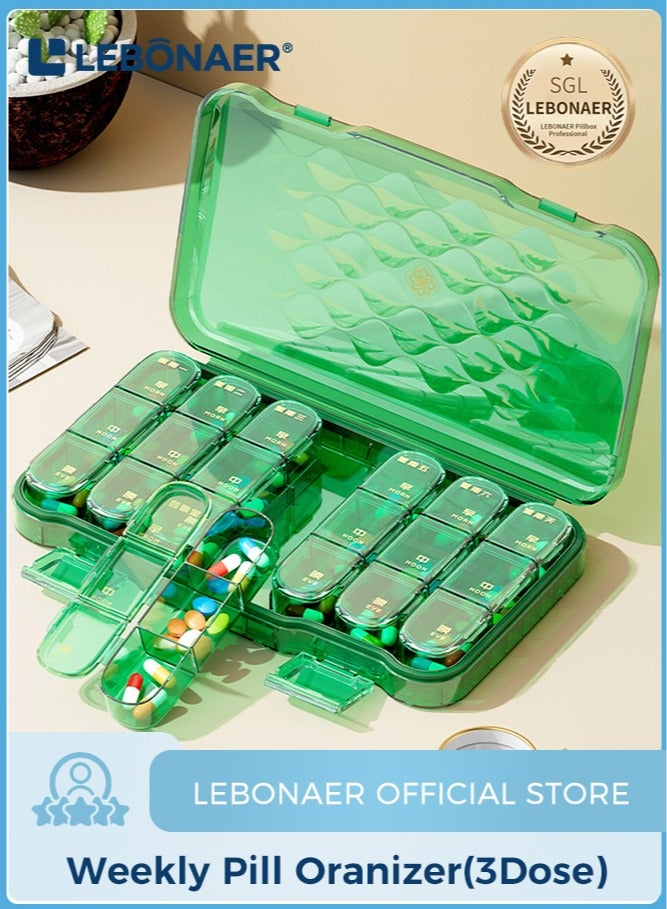lebonaer Large Capacity Weekly Pill Box, 7-Day Medicine Organizer Medicine Dispenser Translucent Compartment Container for Multi Vitamins Pills Medicine - Image 1