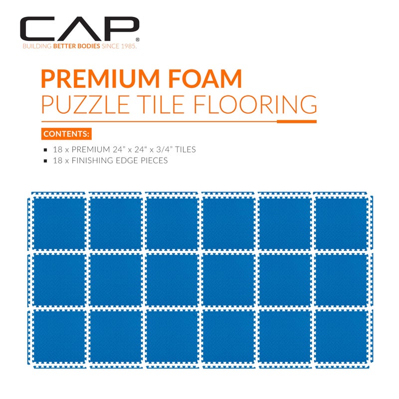 CAP Barbell 3/4 Inch Interlocking EVA Foam Exercise Puzzle Mat Home Gym Flooring - 3 Pack | 24" x 24" x 3/4" | Diamond Pattern - Blue - Image 2
