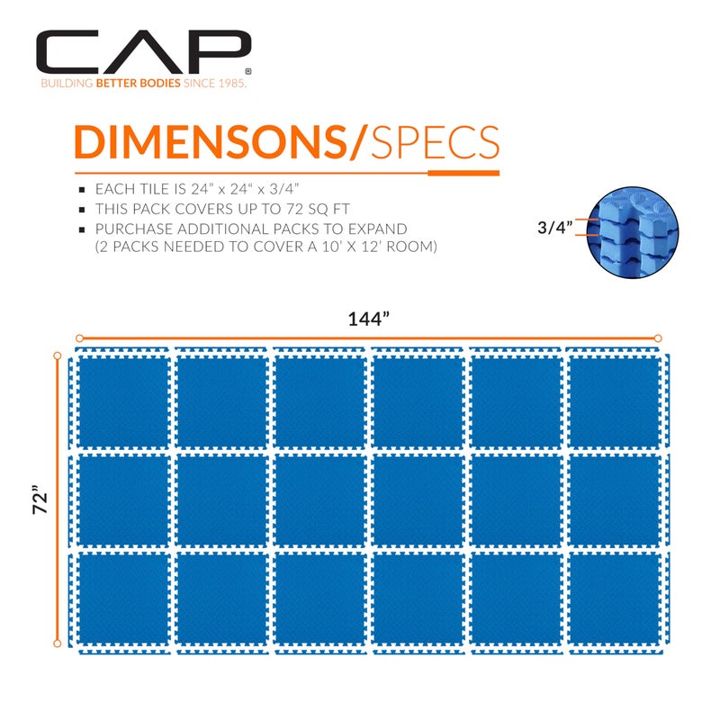 CAP Barbell 3/4 Inch Interlocking EVA Foam Exercise Puzzle Mat Home Gym Flooring - 3 Pack | 24" x 24" x 3/4" | Diamond Pattern - Blue - Image 4