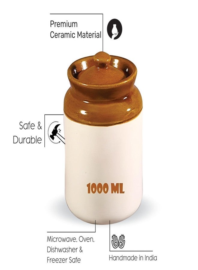 GRILIX Ceramic Pickle Jar with Lid – 1000 ml | Traditional Handmade Kitchen Storage Container for Pickles, Spices, Chutneys & Snacks – Multicolor, 1 Piece - Image 2