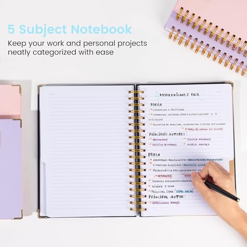 Yoment Hardcover Spiral Notebook with Tabs 8"x10" Large Spiral Lined Journals for Women with Dividers 240 Pages College Ruled Composition Notebook 5 Subject Notebook for Work, Back to School, Gifts, Blue - Image 2