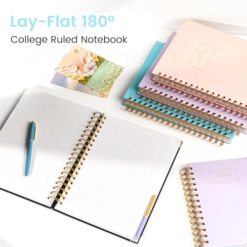Yoment Hardcover Spiral Notebook with Tabs 8"x10" Large Spiral Lined Journals for Women with Dividers 240 Pages College Ruled Composition Notebook 5 Subject Notebook for Work, Back to School, Gifts, Blue - Image 4
