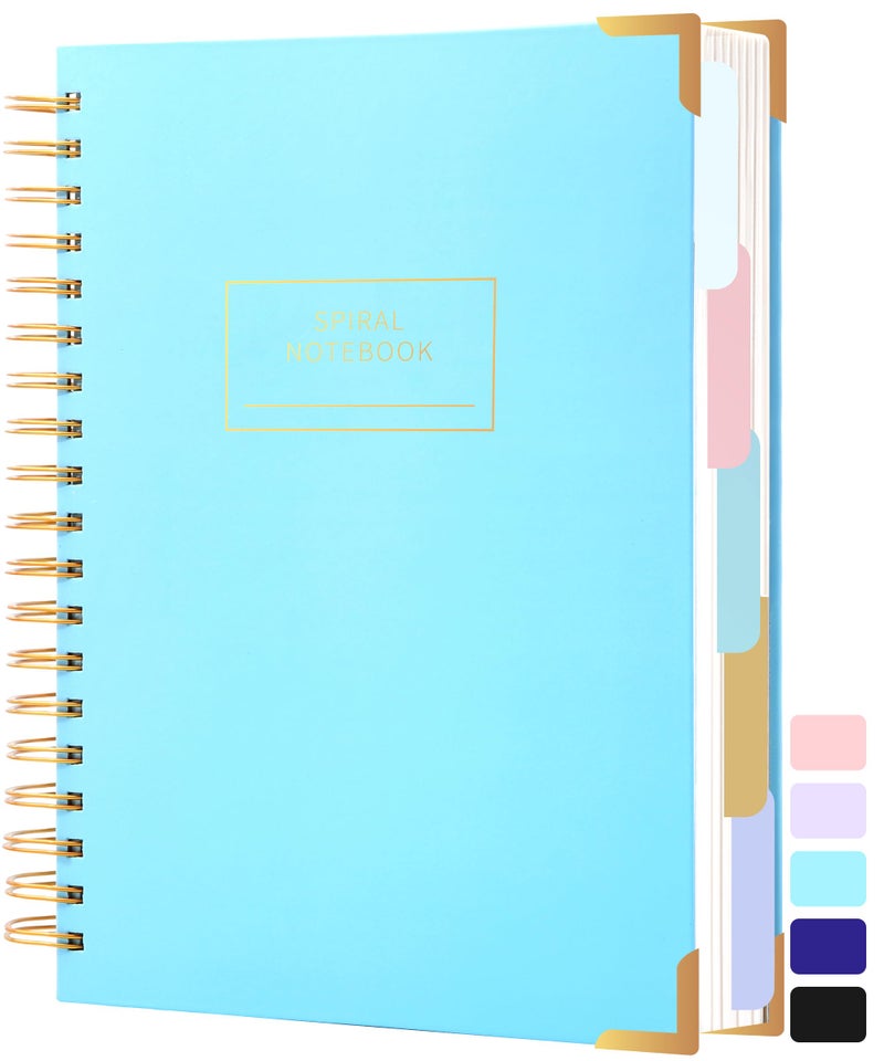Yoment Hardcover Spiral Notebook with Tabs 8"x10" Large Spiral Lined Journals for Women with Dividers 240 Pages College Ruled Composition Notebook 5 Subject Notebook for Work, Back to School, Gifts, Blue - Image 1