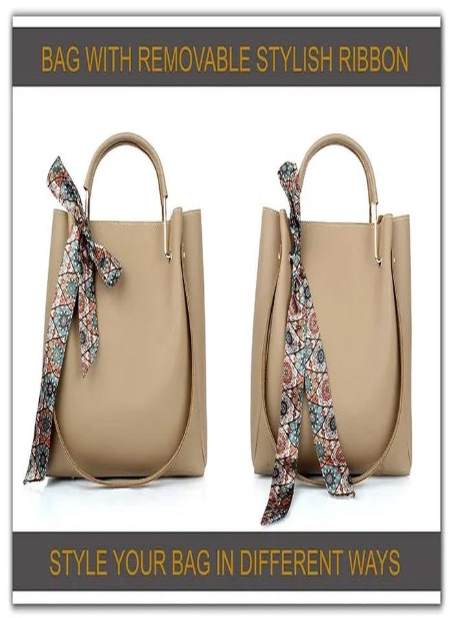 ARONPRO Handbags For Women Ladies Pu Leather Attractive Combo of 3 Shoulder Bag, Sling Bag, Coin Purse (Cream) - Image 2