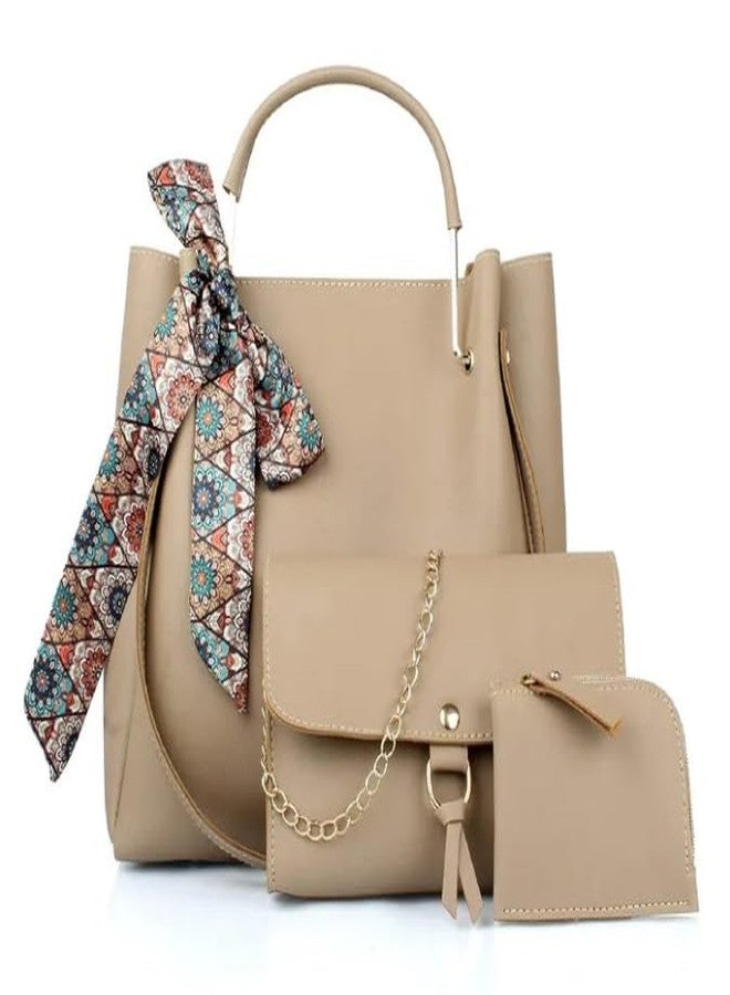 ARONPRO Handbags For Women Ladies Pu Leather Attractive Combo of 3 Shoulder Bag, Sling Bag, Coin Purse (Cream) - Image 1