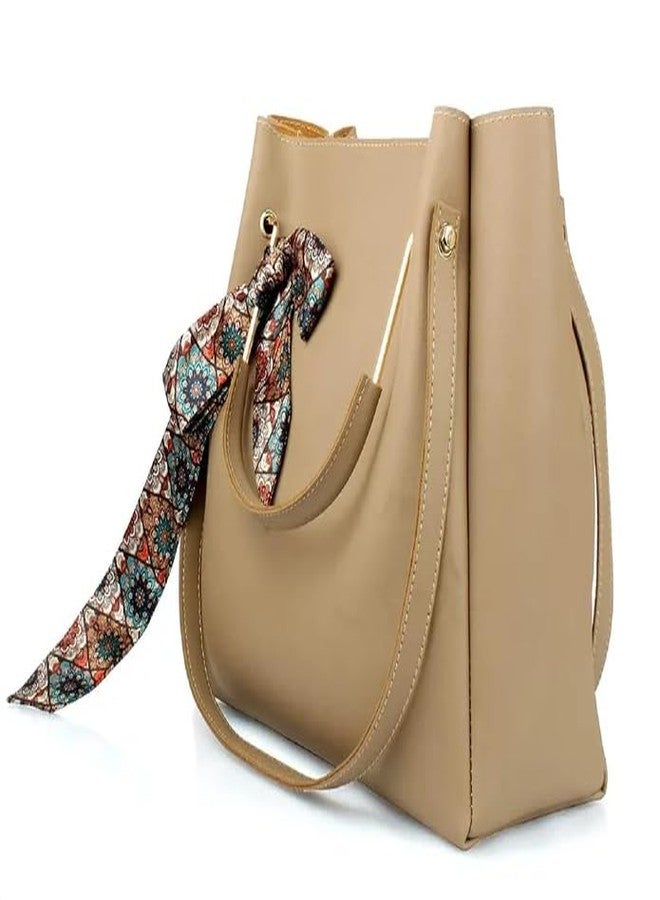 ARONPRO Handbags For Women Ladies Pu Leather Attractive Combo of 3 Shoulder Bag, Sling Bag, Coin Purse (Cream) - Image 3