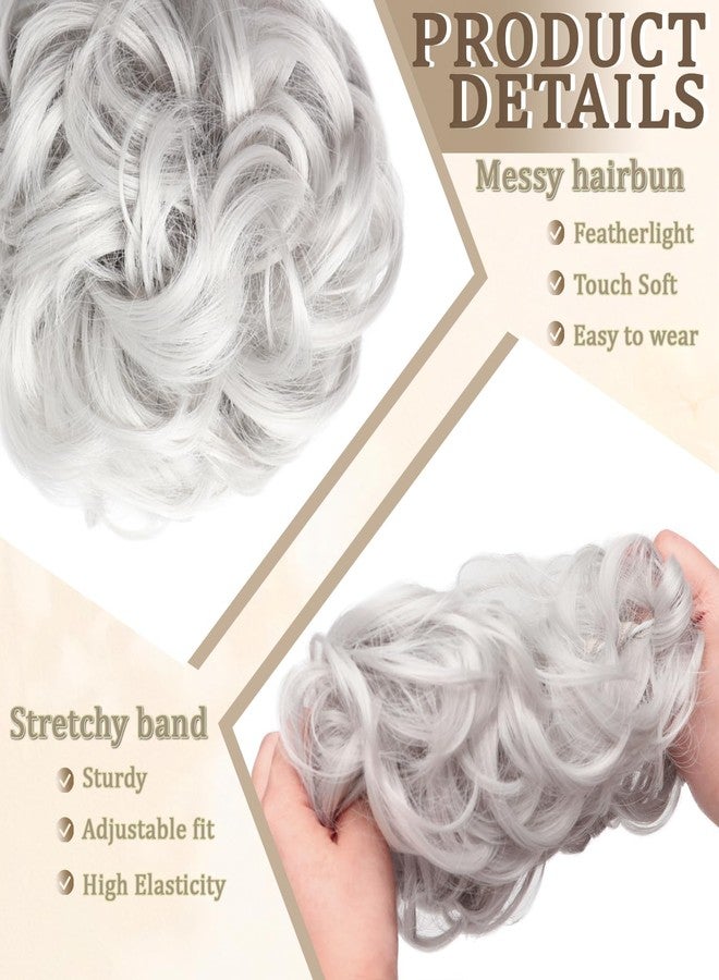 WZNBBOY Messy Bun Hair Piece Hair Bun Wavy Curly Scrunchies Chignon Ponytail Hair Extensions Fake Hair Bun Extensions Synthetic Tousled Updo Hairpieces for Women（Silver Grey） - Image 3