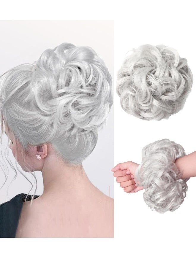WZNBBOY Messy Bun Hair Piece Hair Bun Wavy Curly Scrunchies Chignon Ponytail Hair Extensions Fake Hair Bun Extensions Synthetic Tousled Updo Hairpieces for Women（Silver Grey） - Image 1