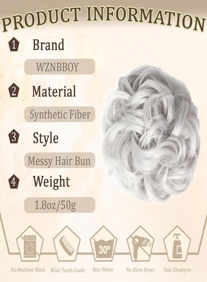 WZNBBOY Messy Bun Hair Piece Hair Bun Wavy Curly Scrunchies Chignon Ponytail Hair Extensions Fake Hair Bun Extensions Synthetic Tousled Updo Hairpieces for Women（Silver Grey） - Image 2