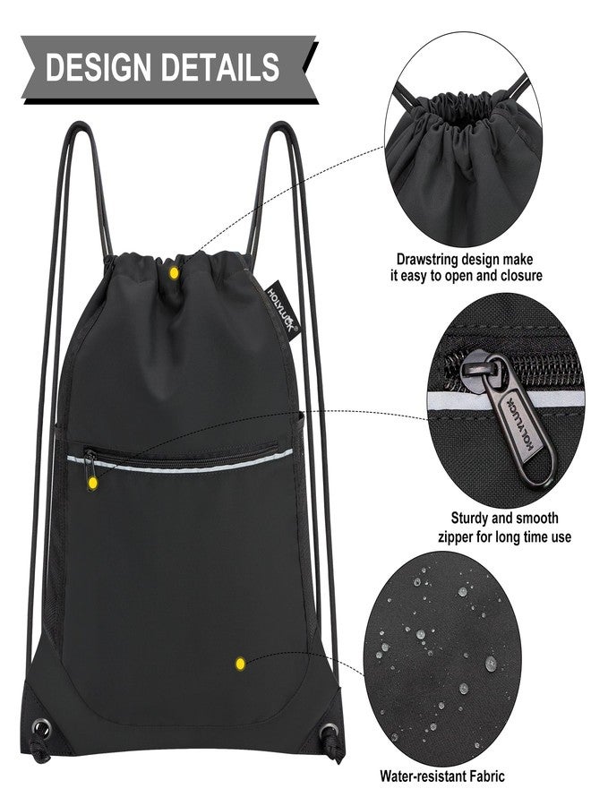 HOLYLUCK Drawstring Backpack Small Gym Bag with Mesh Pockets String Bag Backpack for Men Women, Black - Image 5