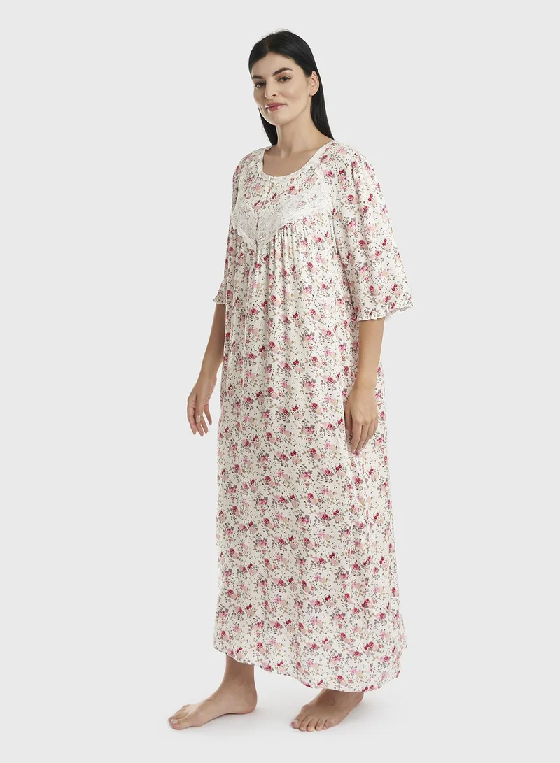 KASHKHA  Lace Panel Front Zipp Long Nighty (CNH419) for Women | Best Price UAE