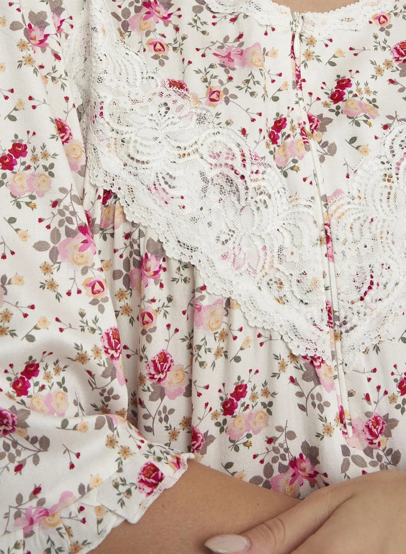KASHKHA  Lace Panel Front Zipp Long Nighty (CNH419) for Women | Best Price UAE