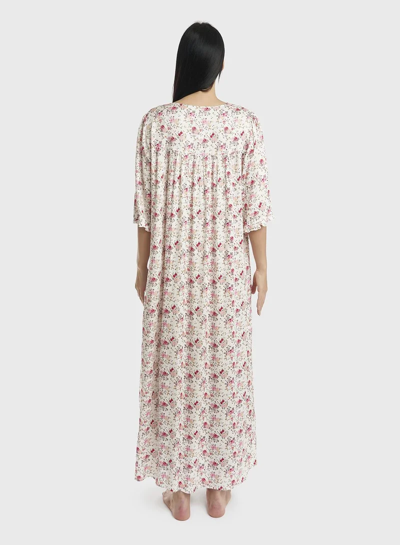 KASHKHA  Lace Panel Front Zipp Long Nighty (CNH419) for Women | Best Price UAE