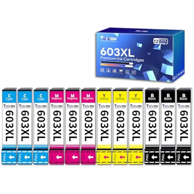 603XL INK CARTRIDGES MULTIPACK REPLACEMENT FOR EPSON 603 XL INK CARTRIDGES COMPATIBLE WITH EXPRESSION HOME XP-2100 XP-2105 XP-2150 XP-3100 XP-3150 XP-4100 WF-2810 WF-2820 WF-2830 (12-PACK) - Image 1