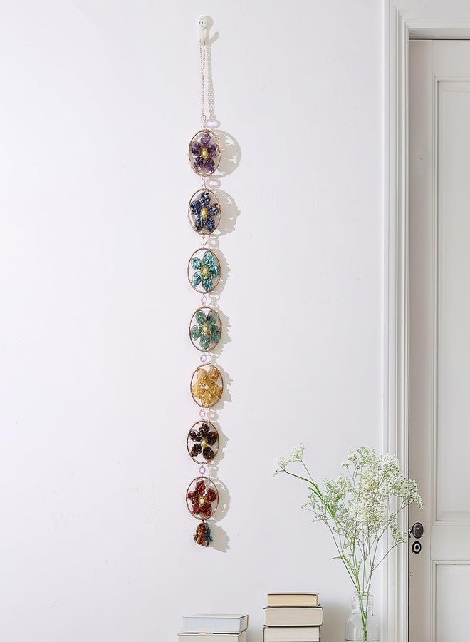 Dreamocean 7 Chakra Healing Crystals Hanging Ornament，Handmade Flower Chakra Stones Natrual Gemstones Wall Hanging Ornaments for Home Decor Yoga Meditation(7 Chakra Flower) - Image 1