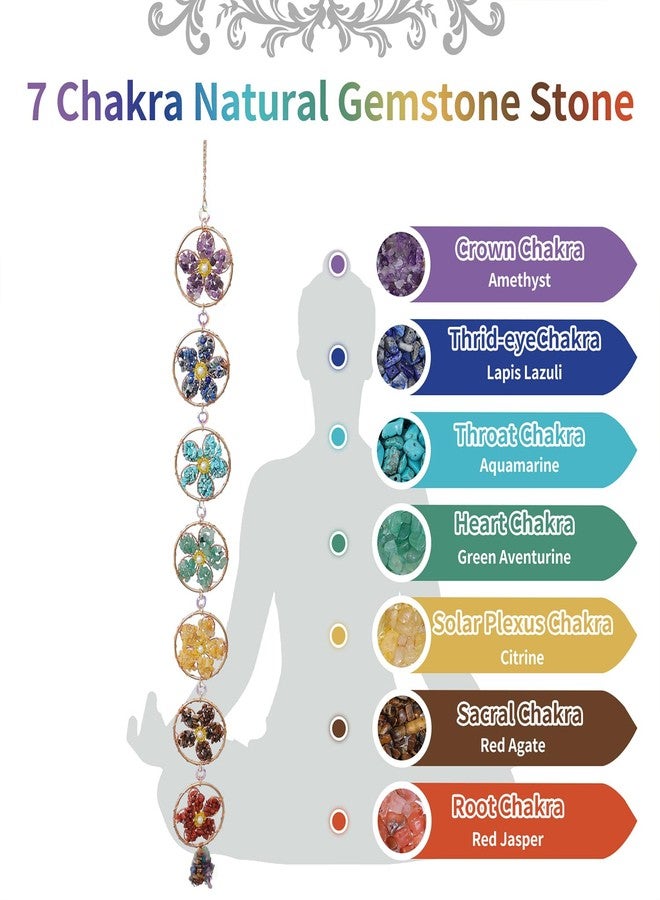 Dreamocean 7 Chakra Healing Crystals Hanging Ornament，Handmade Flower Chakra Stones Natrual Gemstones Wall Hanging Ornaments for Home Decor Yoga Meditation(7 Chakra Flower) - Image 2