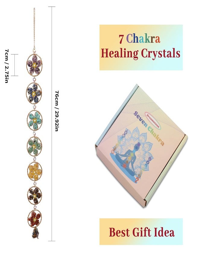 Dreamocean 7 Chakra Healing Crystals Hanging Ornament，Handmade Flower Chakra Stones Natrual Gemstones Wall Hanging Ornaments for Home Decor Yoga Meditation(7 Chakra Flower) - Image 5