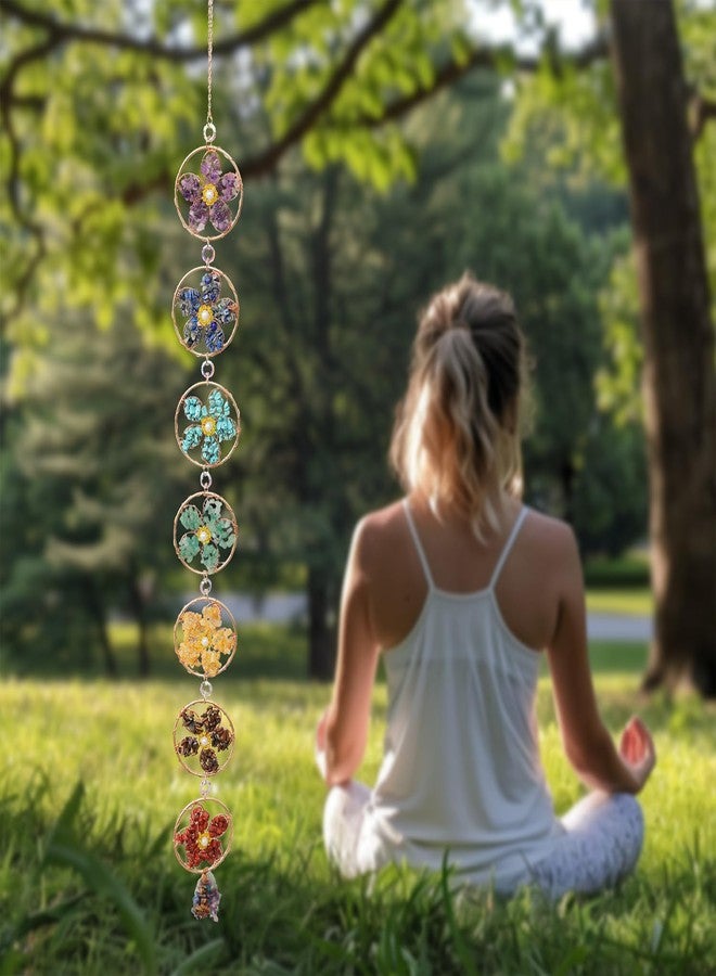 Dreamocean 7 Chakra Healing Crystals Hanging Ornament，Handmade Flower Chakra Stones Natrual Gemstones Wall Hanging Ornaments for Home Decor Yoga Meditation(7 Chakra Flower) - Image 4