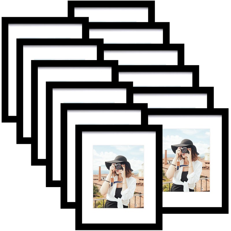 Picrit 9x12 Picture Frame Set of 12 Display 6x8 with Mat or 9x12 without Mat Photo Frames for Wall Mounting or Table Top Display Black